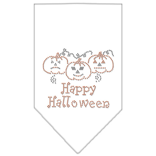 Happy Halloween Rhinestone Bandana White Small
